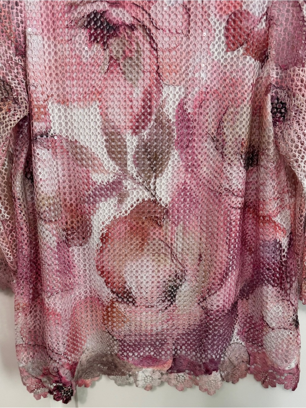 Alfred Dunner Floral Lace Mesh Sequin Blouse Pink Mauve Size S - Picture 7 of 11
